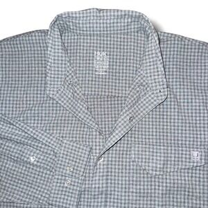 Huk Mens 2XL Performance Fishing Shirt Grey Micro Check Vented Long Sleeve
